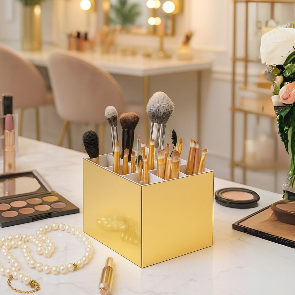 Porta Pincel em Acrílico Dourado com 9 Divisórias Porta Pincel em Acrílico Dourado com 9 Divisórias