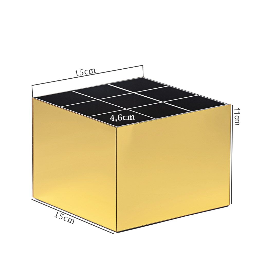 Porta Pincel em Acrílico Dourado com 9 Divisórias