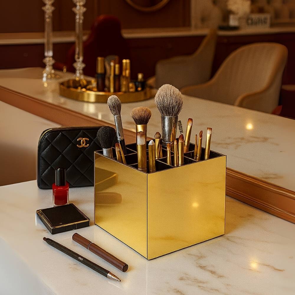 Porta Pincel em Acrílico Dourado com 9 Divisórias Porta Pincel em Acrílico Dourado com 9 Divisórias