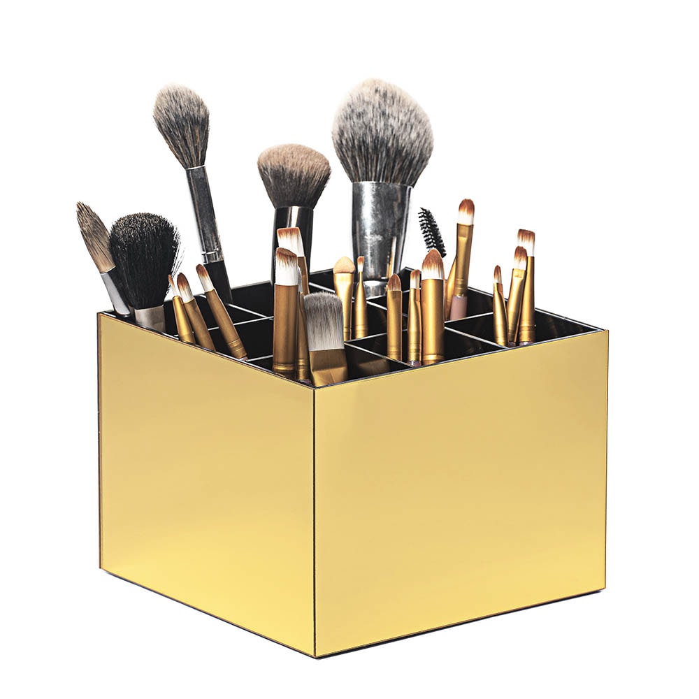 Porta Pincel em Acrílico Dourado com 9 Divisórias Porta Pincel em Acrílico Dourado com 9 Divisórias