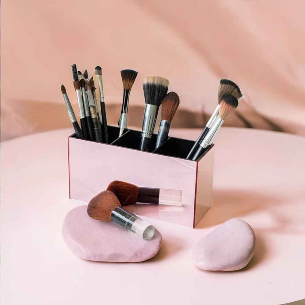 Porta Pincel em Acrílico Rosé com 3 Divisórias