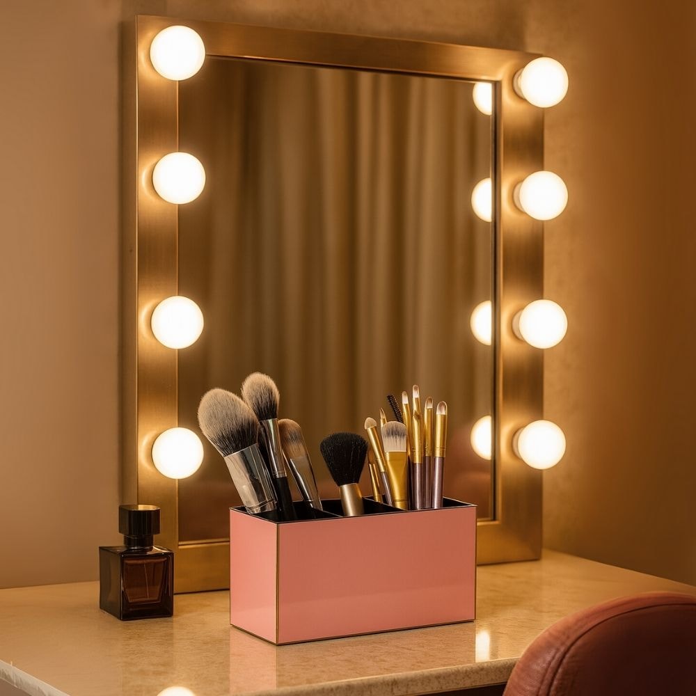 Porta Pincel em Acrílico Rosé com 3 Divisórias