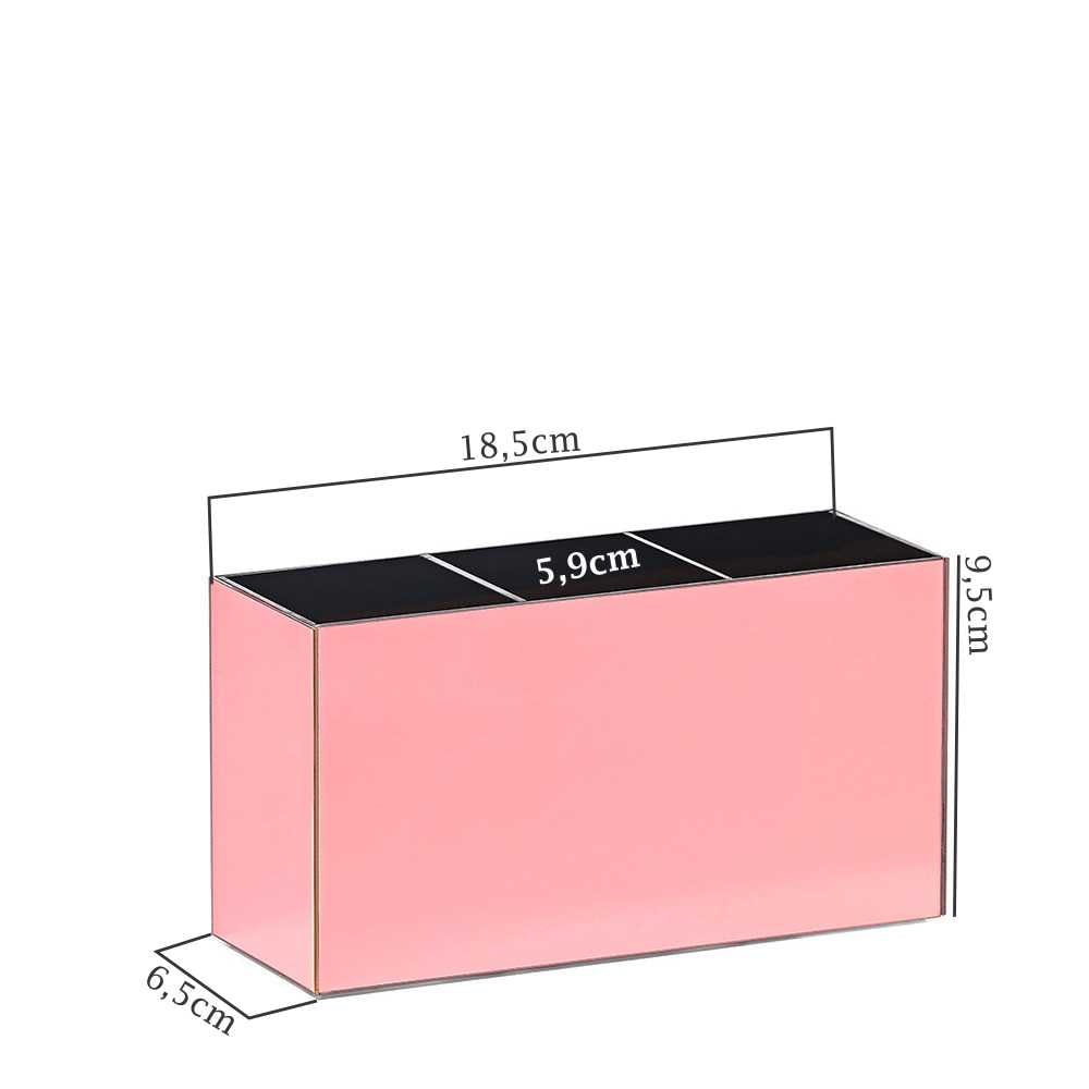 Porta Pincel em Acrílico Rosé com 3 Divisórias
