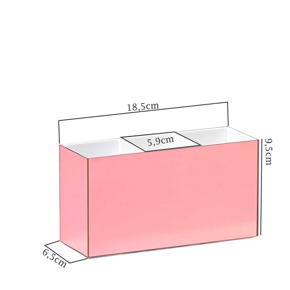 Porta Pincel em Acrílico Rosé com 3 Divisórias Porta Pincel em Acrílico Rosé com 3 Divisórias