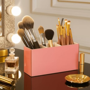 Porta Pincel em Acrílico Rosé com 3 Divisórias