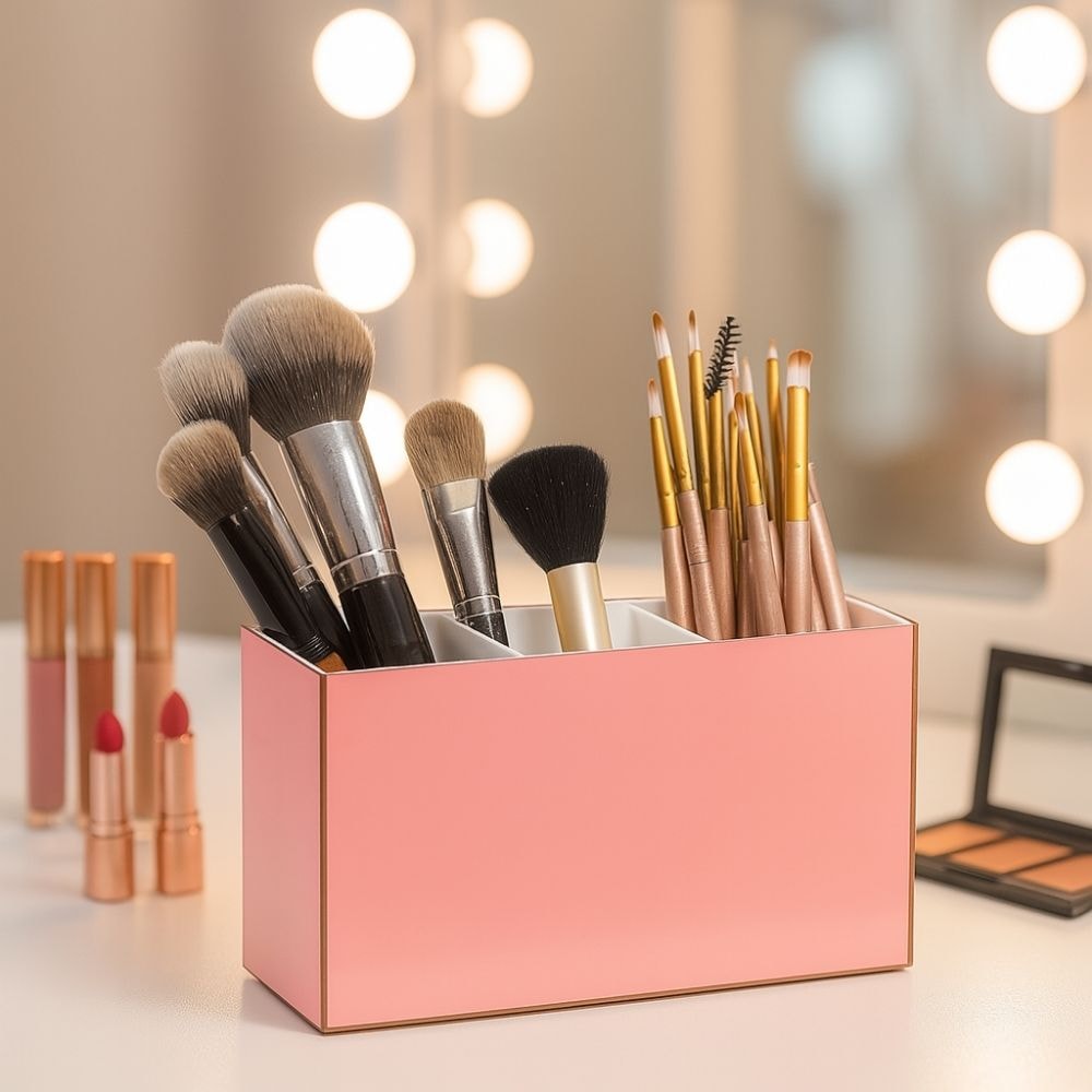Porta Pincel em Acrílico Rosé com 3 Divisórias