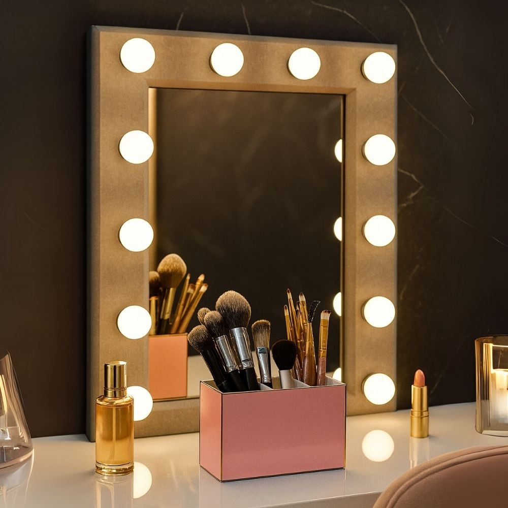 Porta Pincel em Acrílico Rosé com 3 Divisórias