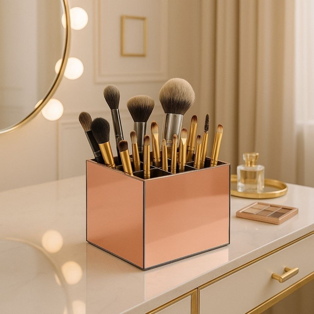 Porta Pincel em Acrílico Rosé com 9 Divisórias Porta Pincel em Acrílico Rosé com 9 Divisórias