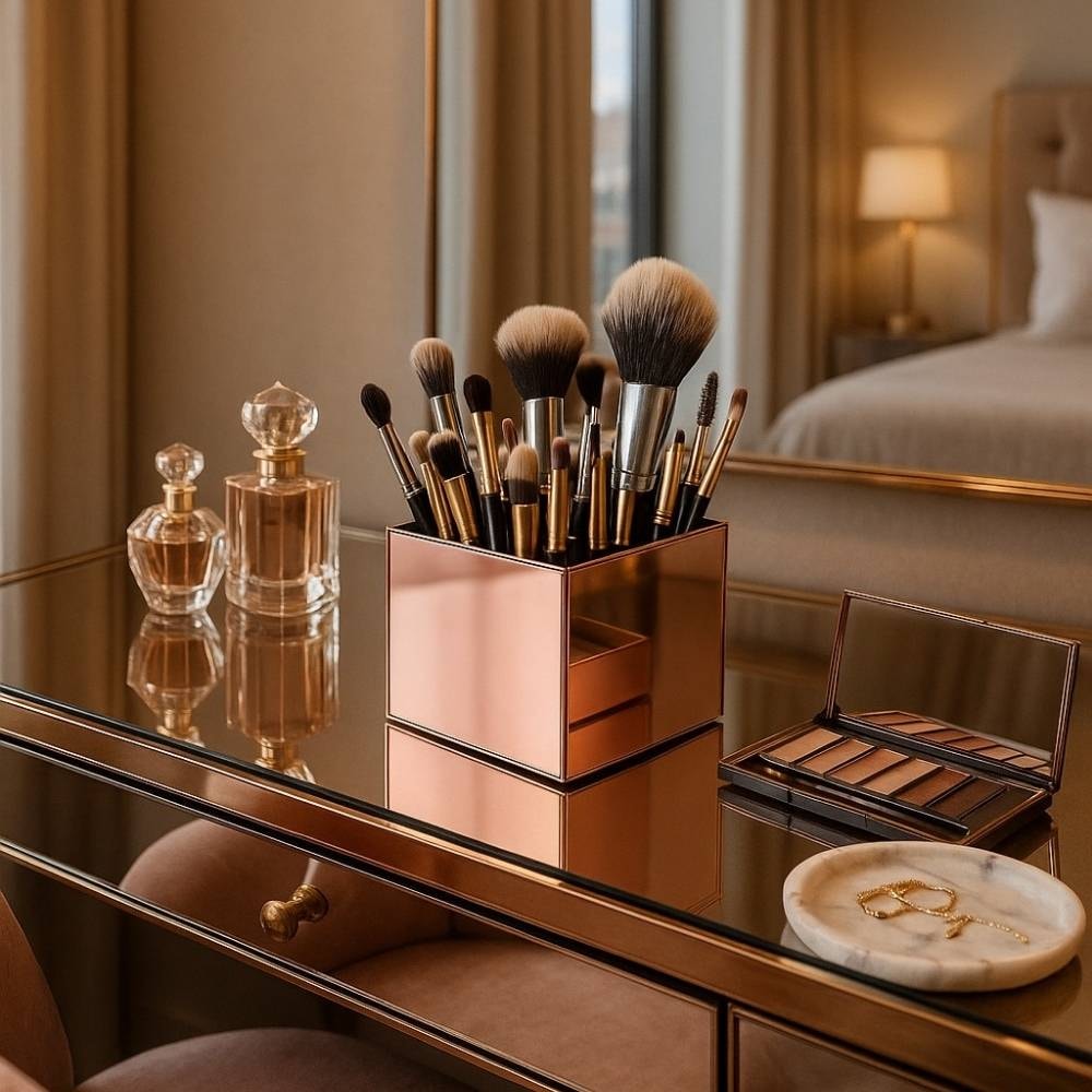 Porta Pincel em Acrílico Rosé com 9 Divisórias Porta Pincel em Acrílico Rosé com 9 Divisórias