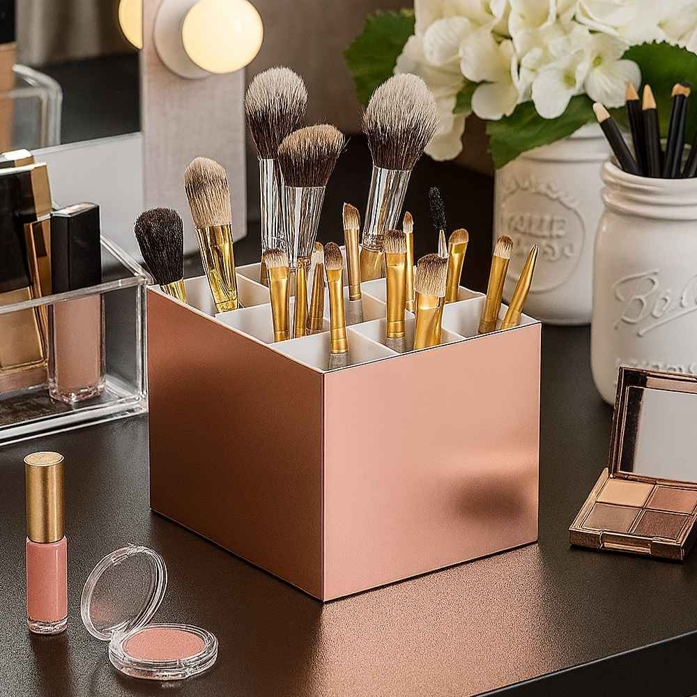 Porta Pincel em Acrílico Rosé com 9 Divisórias Porta Pincel em Acrílico Rosé com 9 Divisórias