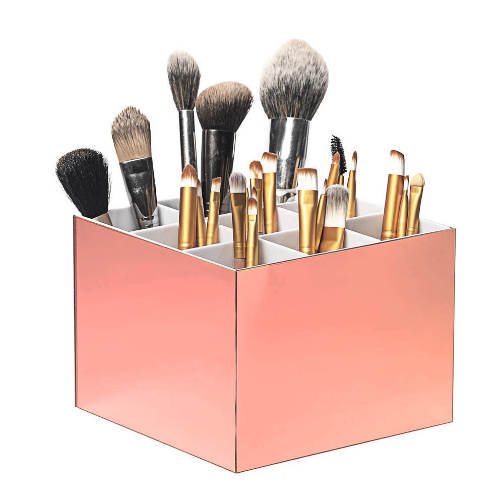Porta Pincel em Acrílico Rosé com 9 Divisórias Porta Pincel em Acrílico Rosé com 9 Divisórias