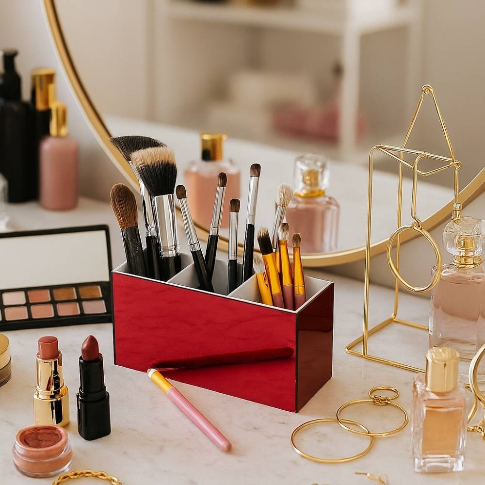 Porta Pincel em Acrílico Vermelho com 3 Divisórias Porta Pincel em Acrílico Vermelho com 3 Divisórias