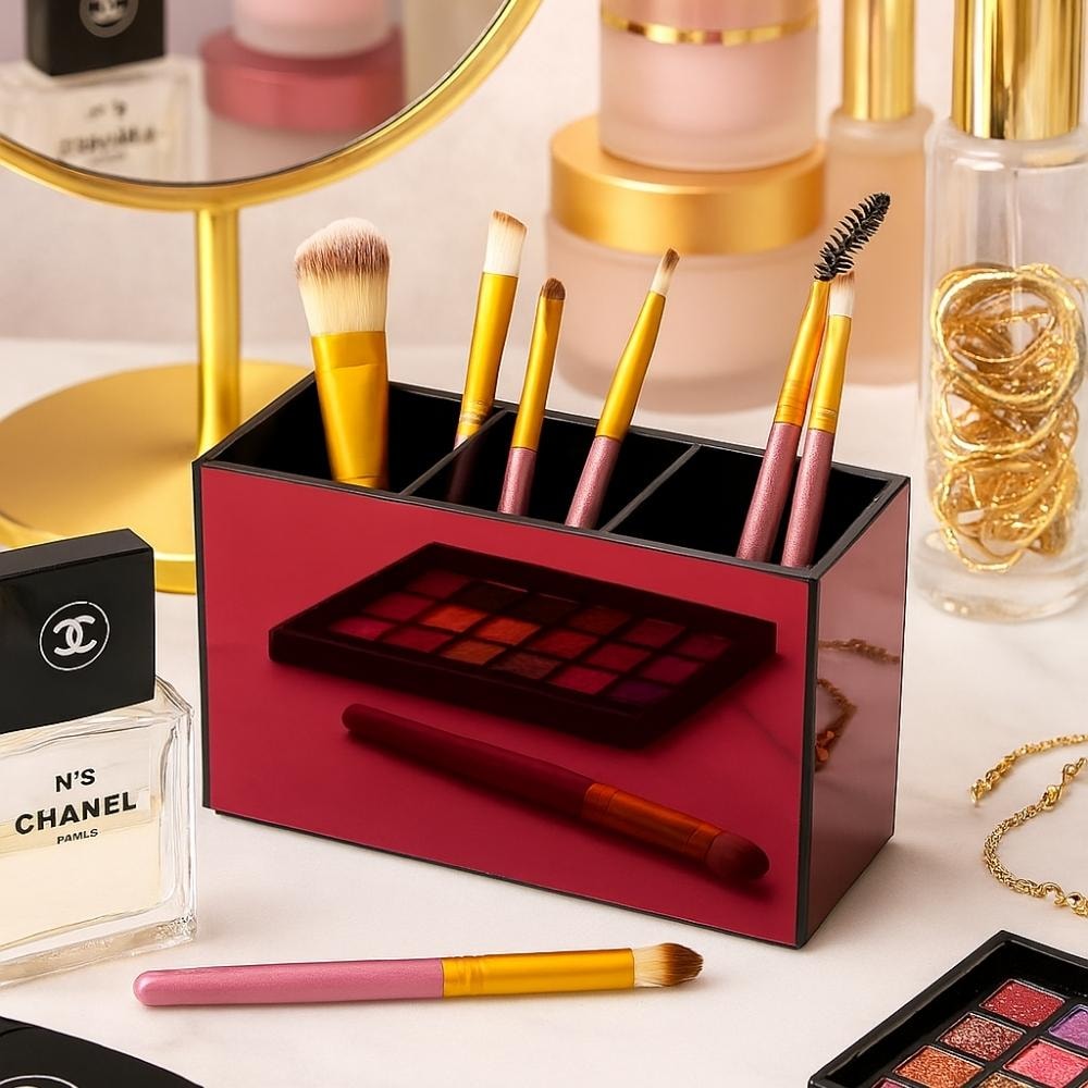 Porta Pincel em Acrílico Vermelho com 3 Divisórias Porta Pincel em Acrílico Vermelho com 3 Divisórias