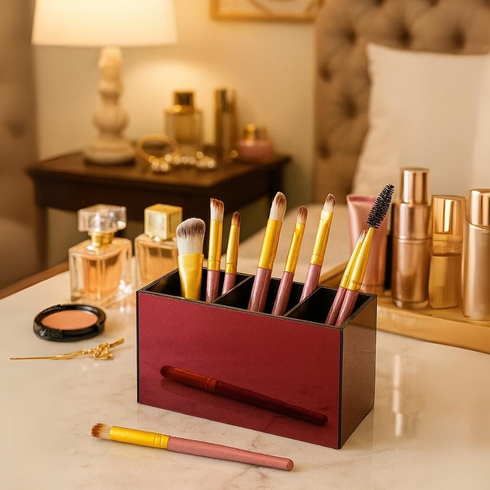 Porta Pincel em Acrílico Vermelho com 3 Divisórias Porta Pincel em Acrílico Vermelho com 3 Divisórias