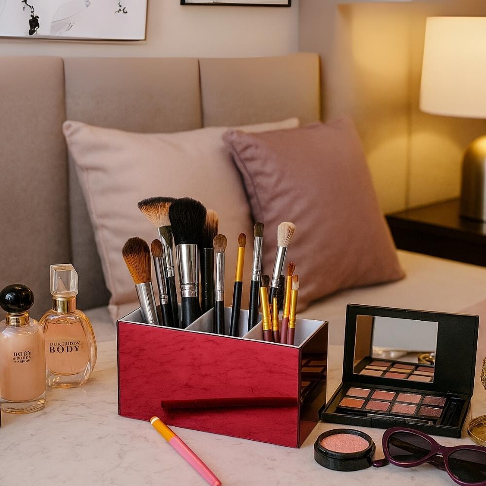 Porta Pincel em Acrílico Vermelho com 3 Divisórias Porta Pincel em Acrílico Vermelho com 3 Divisórias