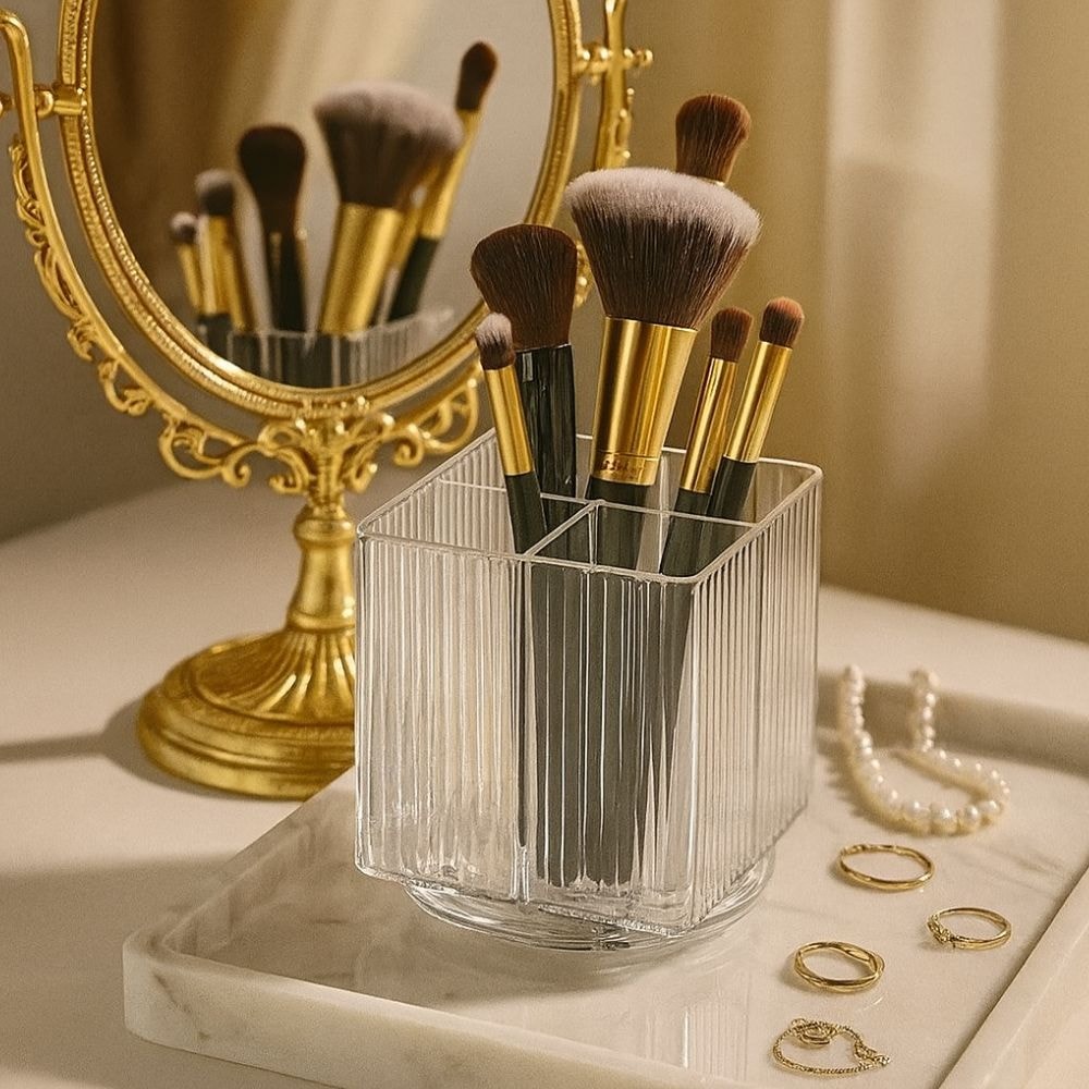 Porta Pincel Quadrado Giratório Lines em Acrílico