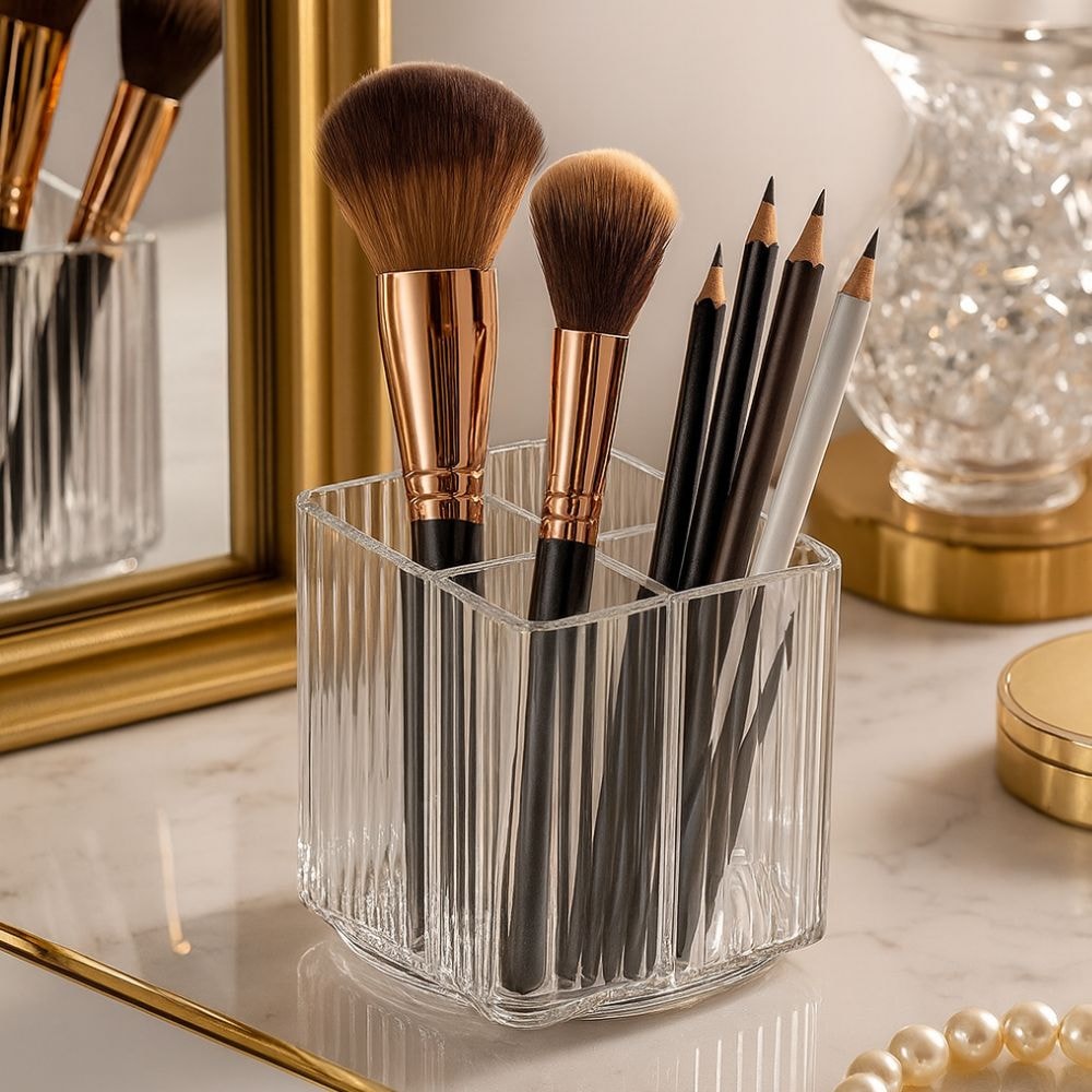 Porta Pincel Quadrado Giratório Lines em Acrílico