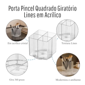 Porta Pincel Quadrado Giratório Lines em Acrílico