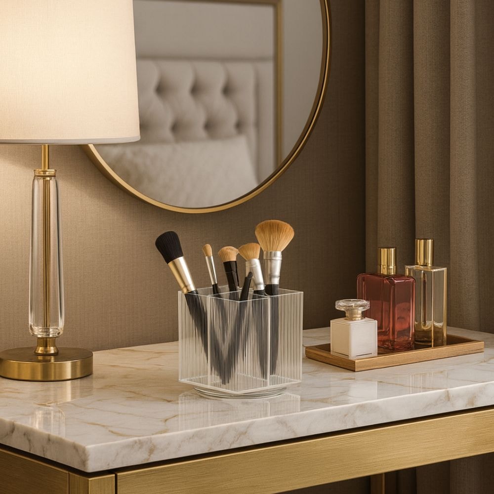 Porta Pincel Quadrado Giratório Lines em Acrílico