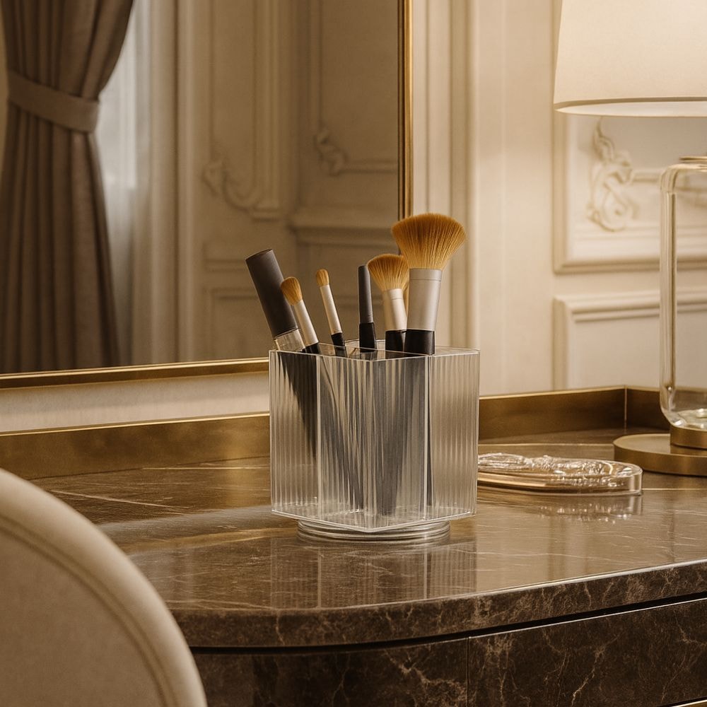 Porta Pincel Quadrado Giratório Lines em Acrílico