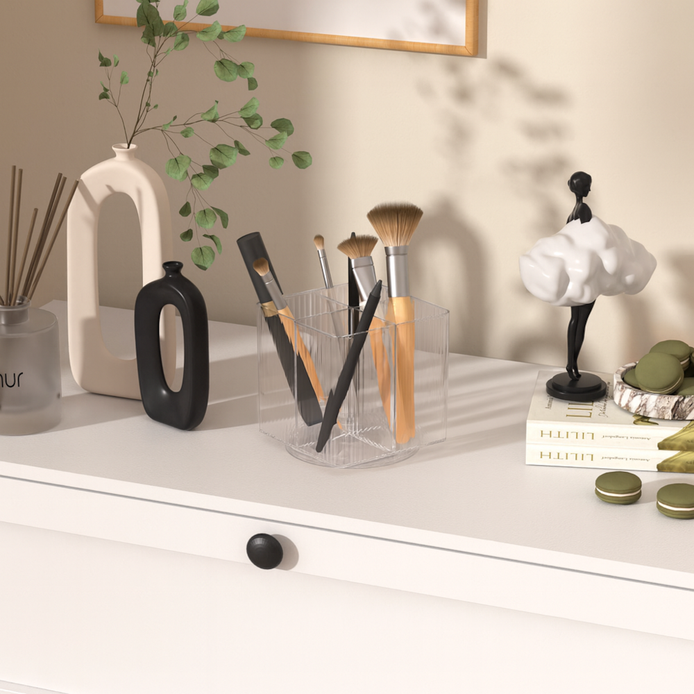 Porta Pincel Quadrado Giratório Lines em Acrílico