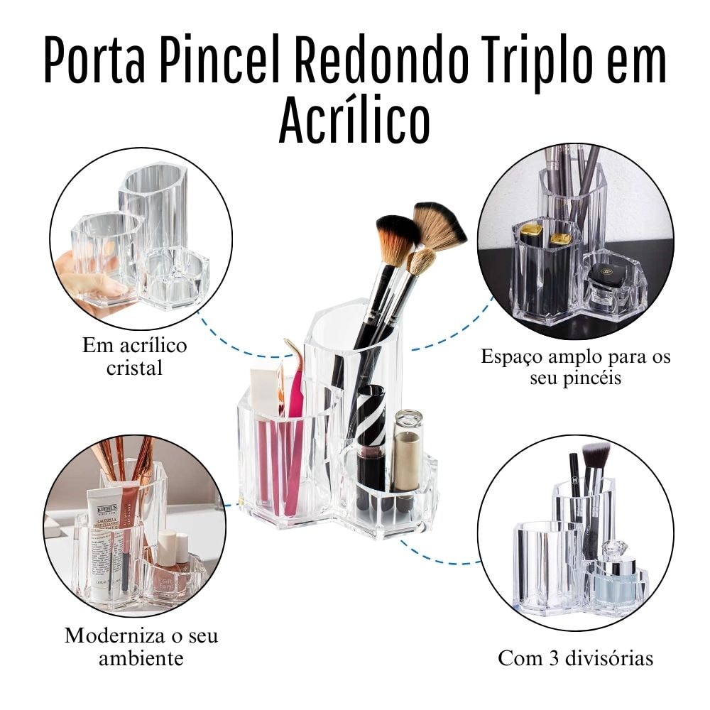 Porta Pincel Redondo Triplo em Acrílico Porta Pincel Redondo Triplo em Acrílico