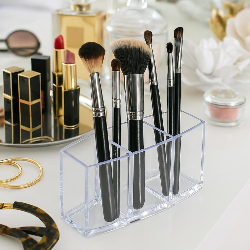 Porta Pincel Triplo em Acrílico Cristal Porta Pincel Triplo em Acrílico Cristal