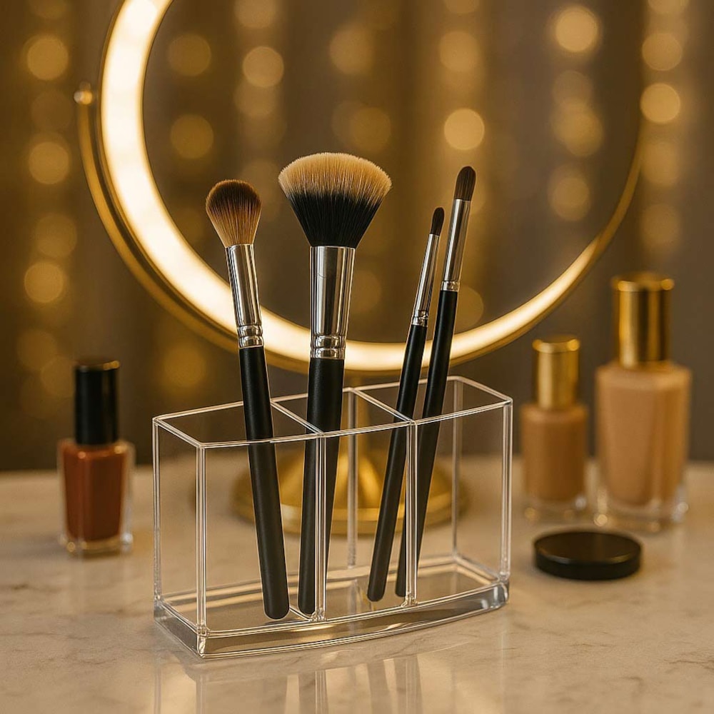 Porta Pincel Triplo em Acrílico Cristal Porta Pincel Triplo em Acrílico Cristal