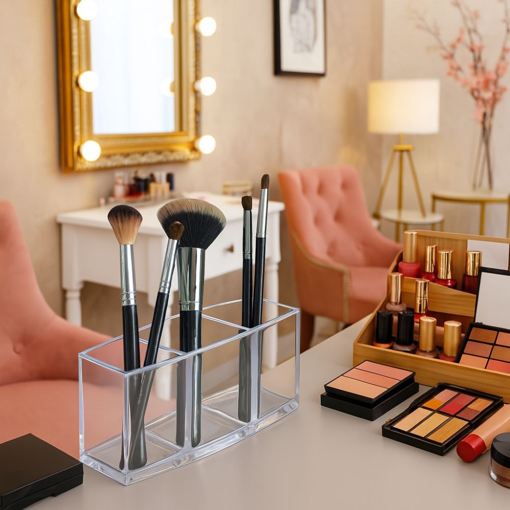 Porta Pincel Triplo em Acrílico Cristal Porta Pincel Triplo em Acrílico Cristal