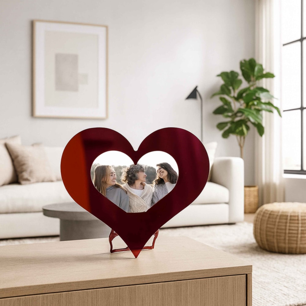 Porta Retrato Coração em Acrílico Espelhado Porta Retrato Coração em Acrílico Espelhado