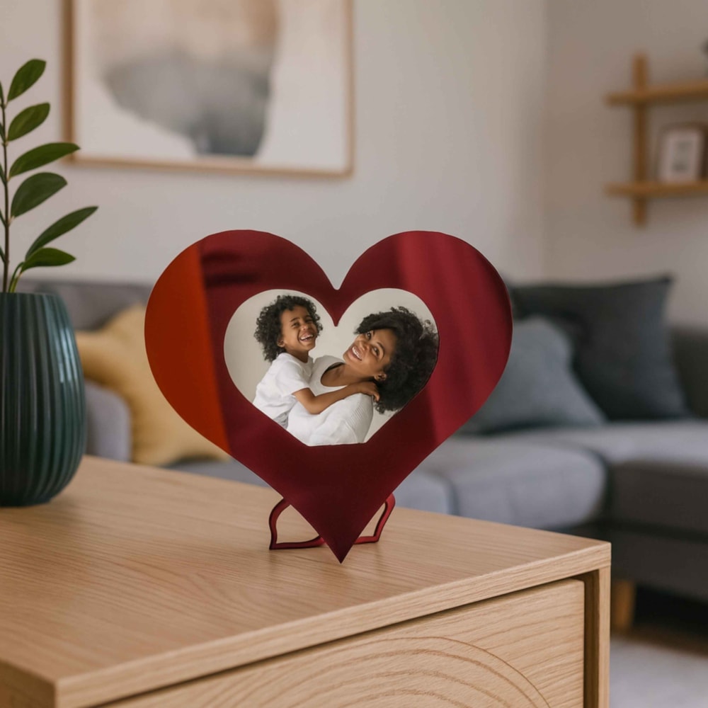 Porta Retrato Coração em Acrílico Espelhado Porta Retrato Coração em Acrílico Espelhado