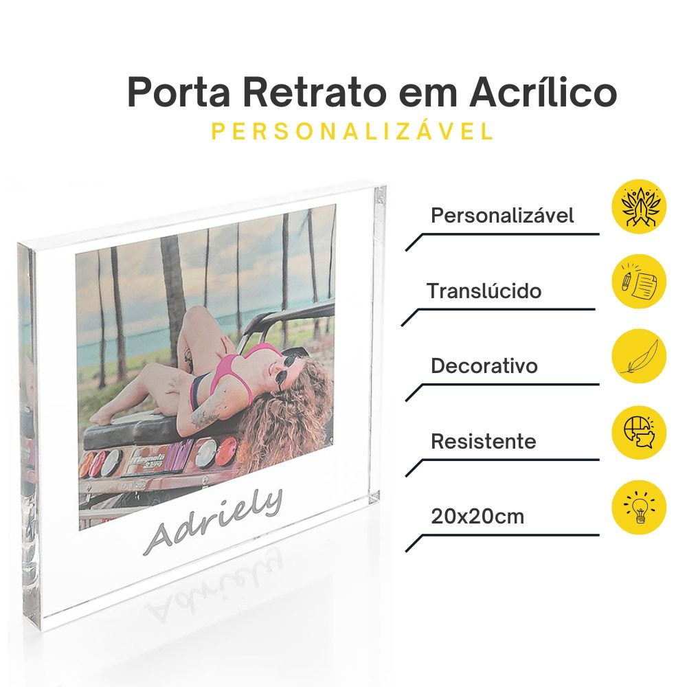 Porta Retrato Decorativo Personalizável em Acrílico - 20x20cm