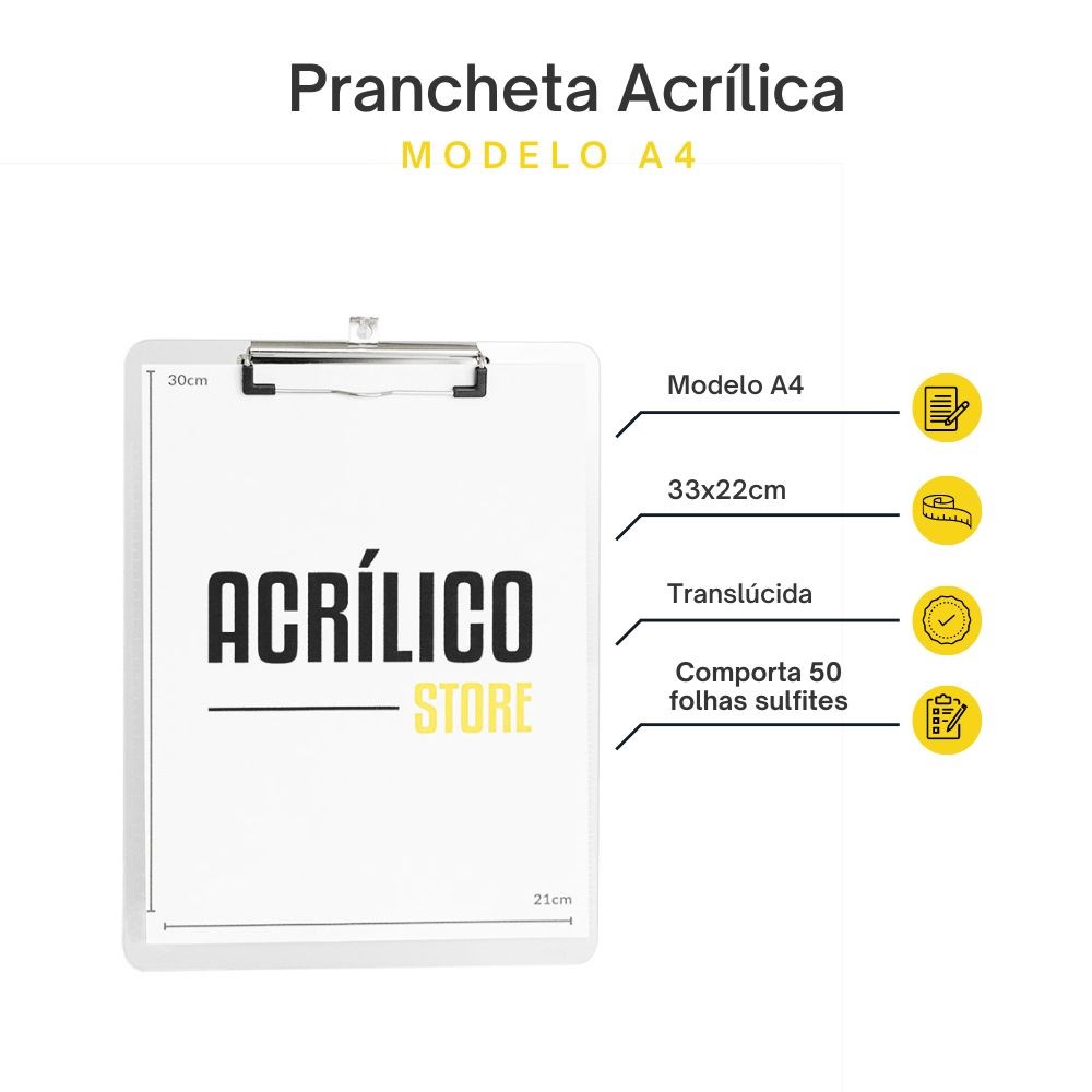 Prancheta de Acrílico A4 (21x30cm)