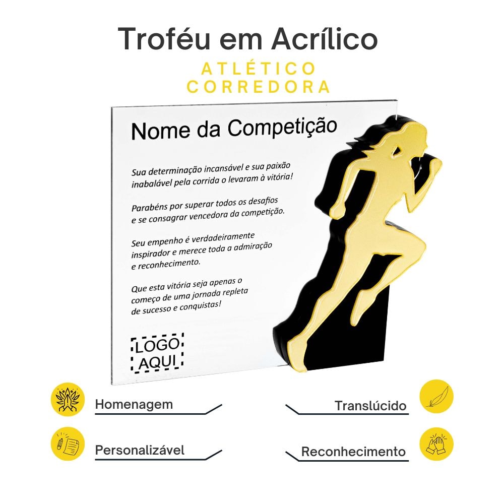 Troféu em Acrílico Personalizado Atlético Corredora Troféu em Acrílico Personalizado Atlético Corredora