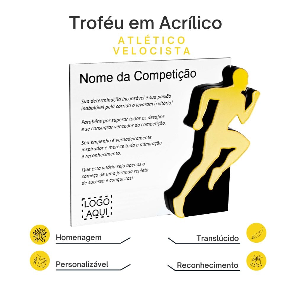 Troféu em Acrílico Personalizado Atlético Velocista Troféu em Acrílico Personalizado Atlético Velocista