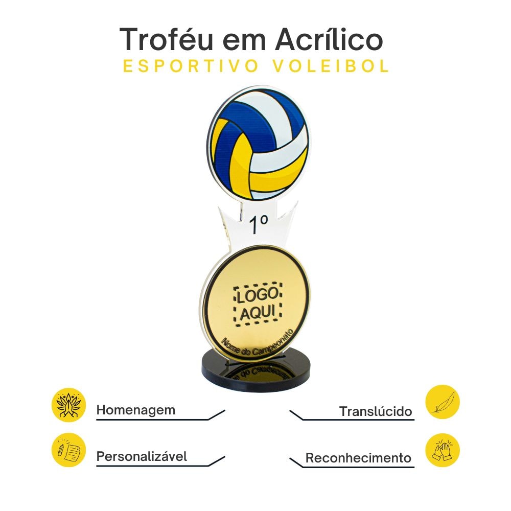 Troféu em Acrílico Personalizado Esportivo Voleibol Troféu em Acrílico Personalizado Esportivo Voleibol