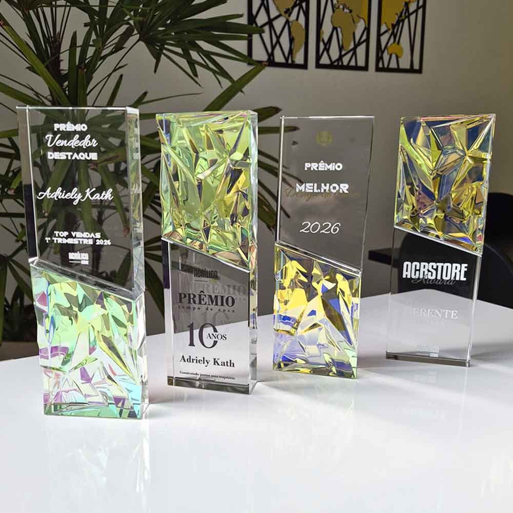 Troféu em Vidro Diamante Holográfico