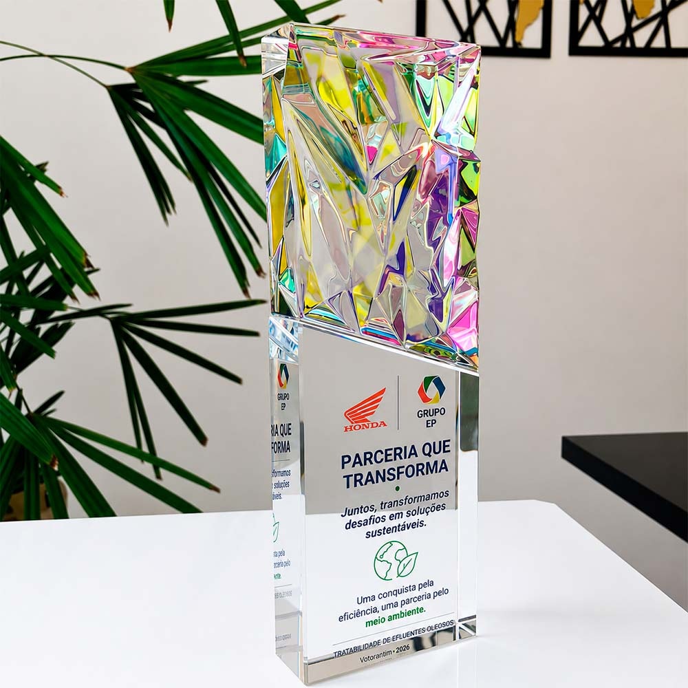 Troféu em Vidro Diamante Holográfico