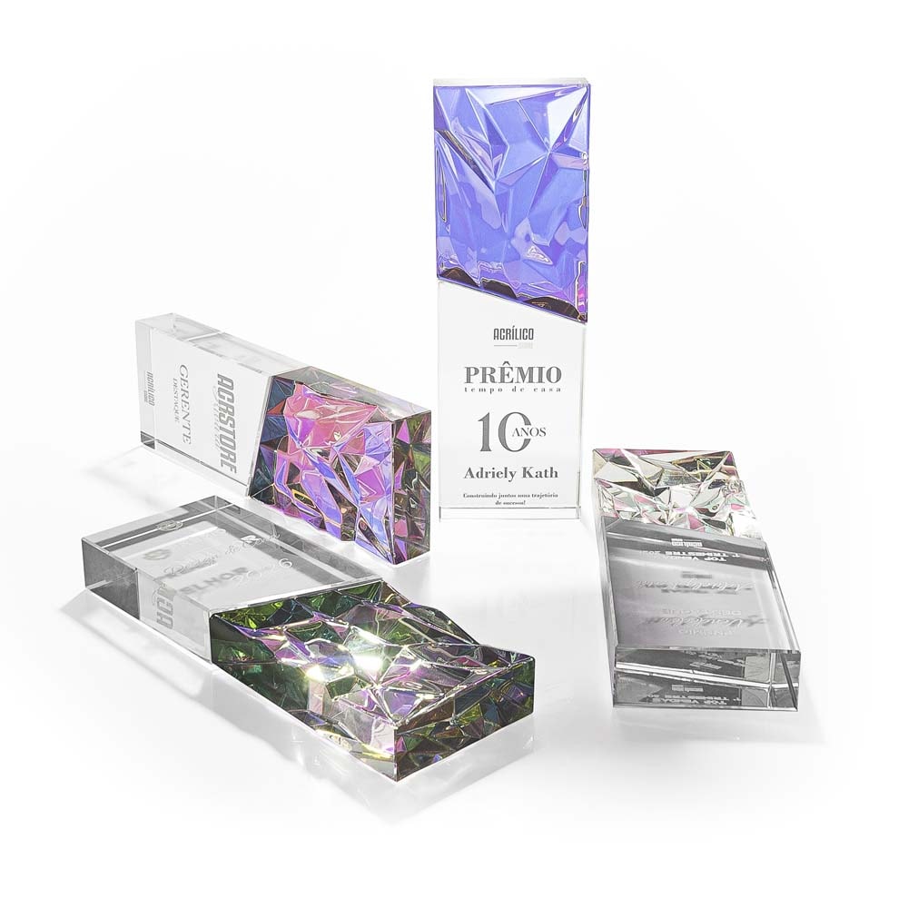 Troféu em Vidro Diamante Holográfico