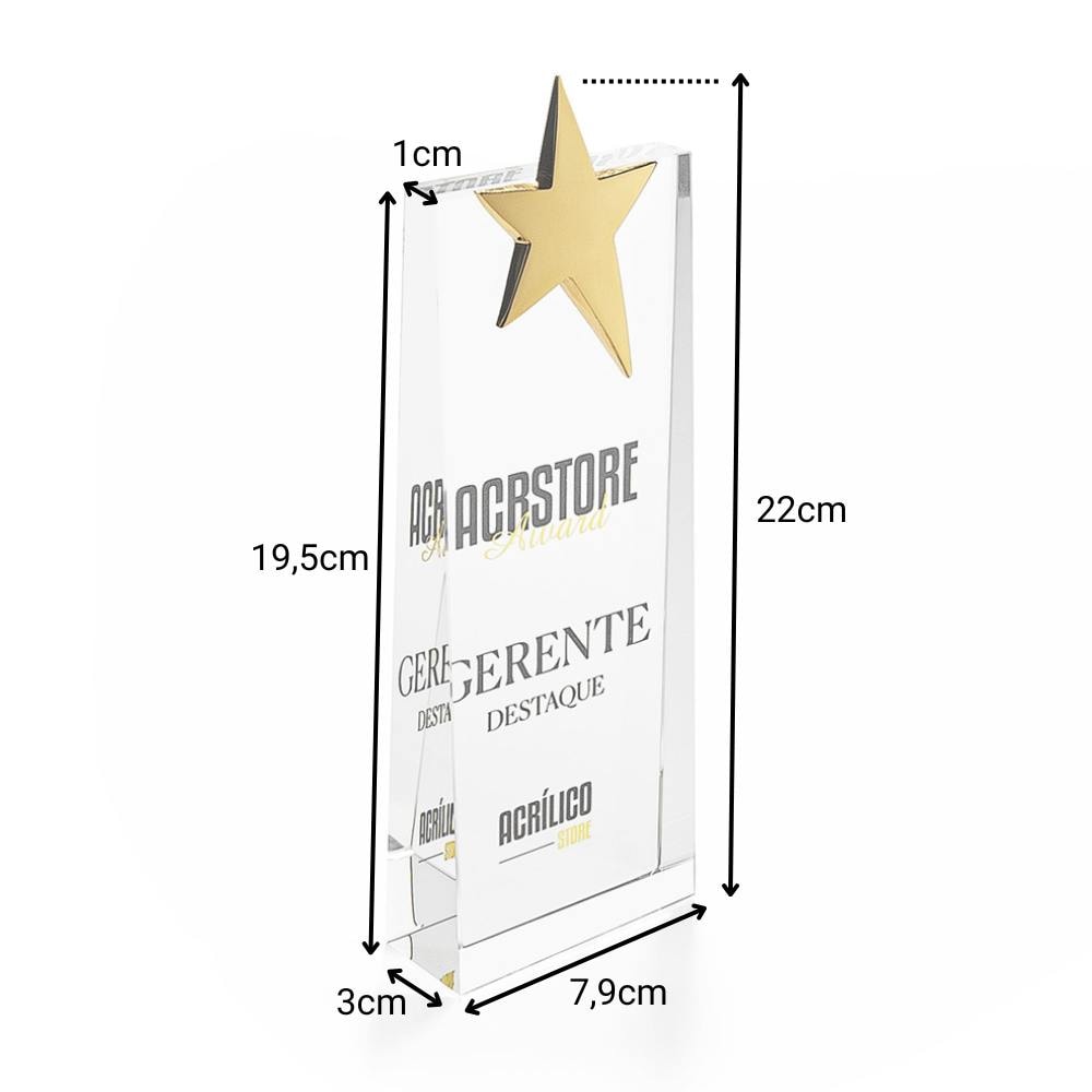 Troféu em Vidro Estrela Ouro