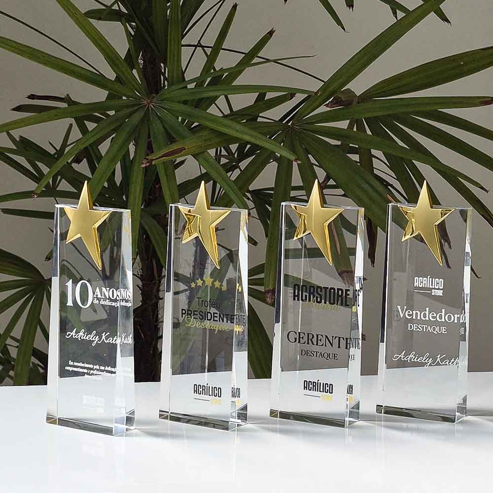 Troféu em Vidro Estrela Ouro