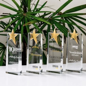 Troféu em Vidro Estrela Ouro