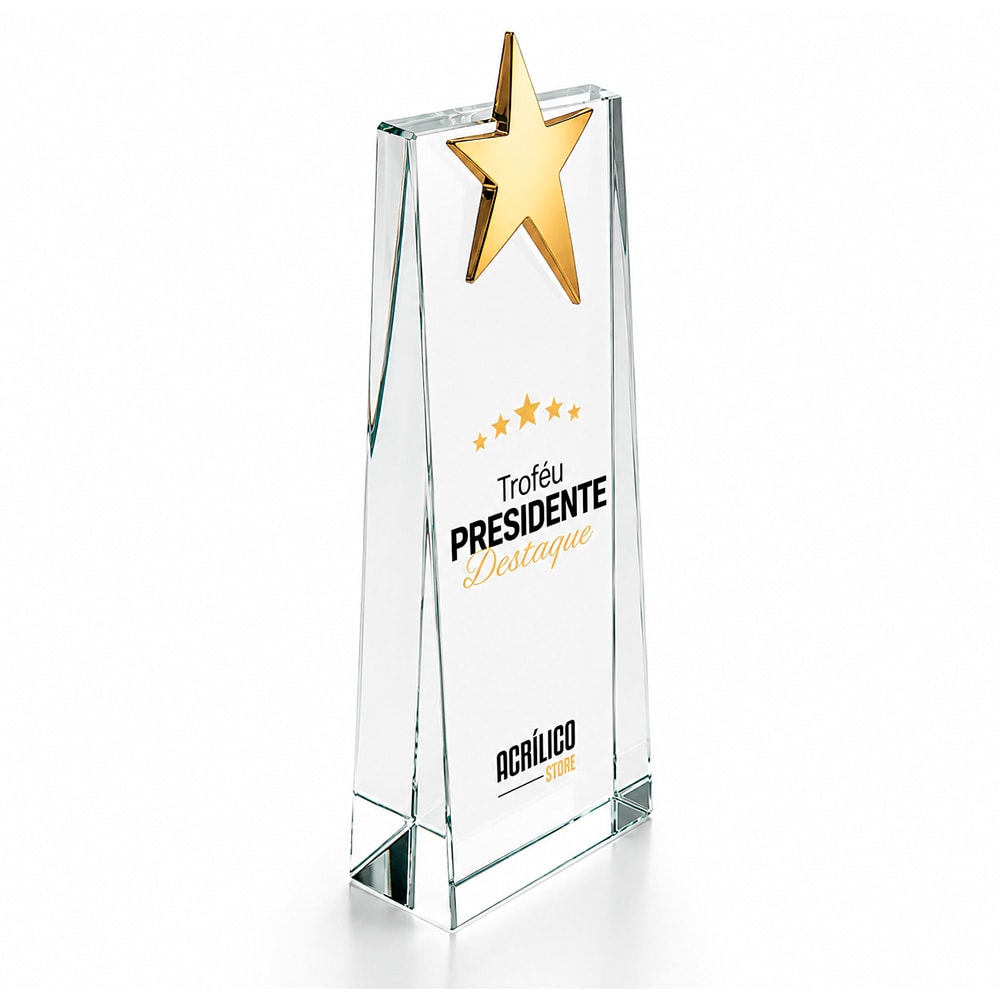 Troféu em Vidro Estrela Ouro
