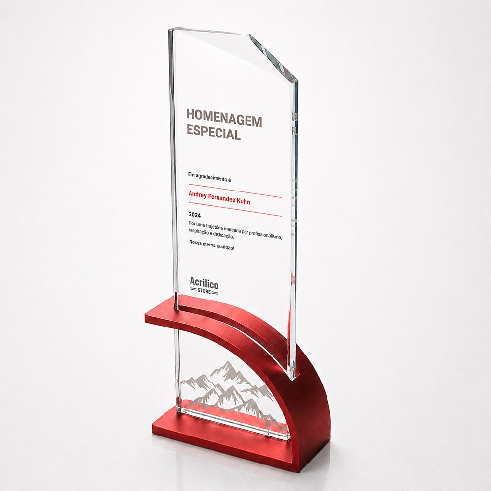 Troféu Homenagem Premium em Vidro Personalizado com Base