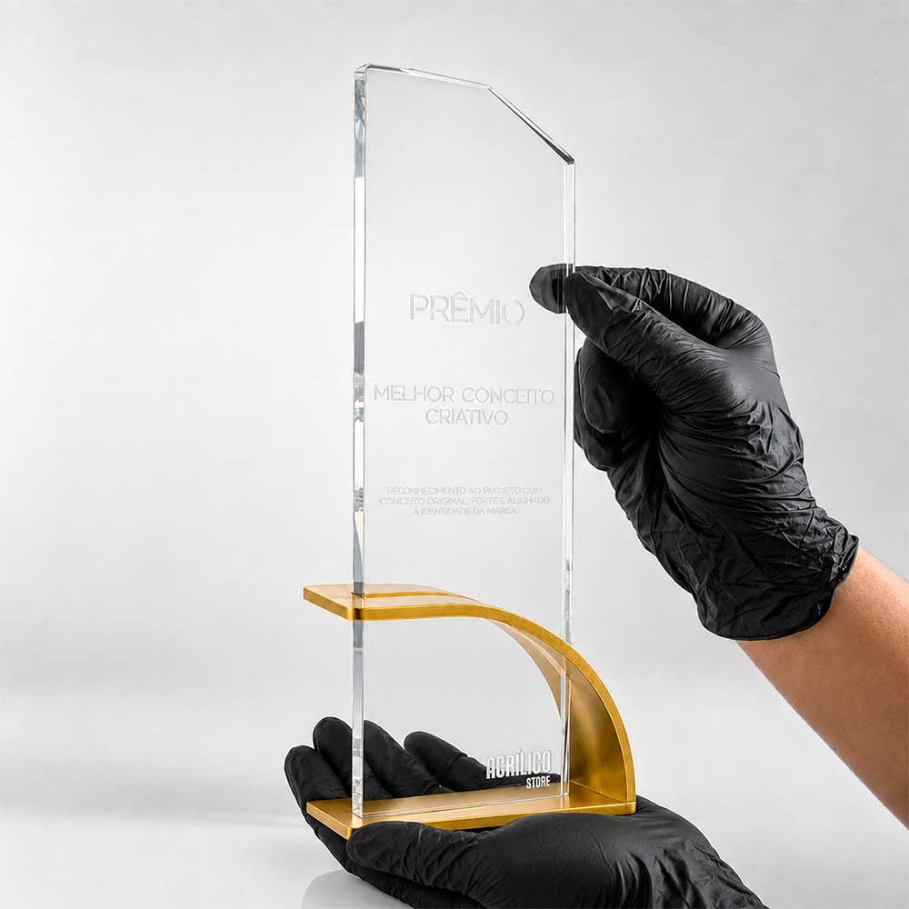 Troféu Homenagem Premium em Vidro Personalizado com Base