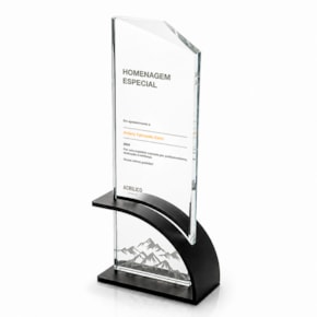 Troféu Homenagem Premium em Vidro Personalizado com Base