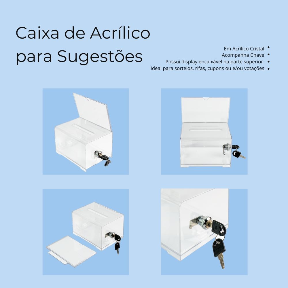 Urna em Acrílico Cristal com Display Urna em Acrílico Cristal com Display